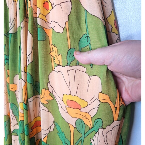 FREE PEOPLE Sophia Jumpsuit XL Floral Avocado Combo Smocked Missing Stra… - Picture 4 of 12